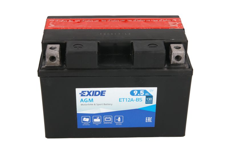 EXIDE startovací baterie APRILIA TUONO 1100 V4R, 1100 V4 RR, 1100 V4R (FACTORY), 1000 V4R, 1100 V4R RR, 1000R, 1100 V4 FACTORY 00-17, DUCATI HYPERMOTARD 939 SP 16-19, HUSQVARNA SVARTPILEN 701 19, KAWASAKI ER-6F 650 ABS 12-16, EX 650 R (NINJA) 11-17, J125 