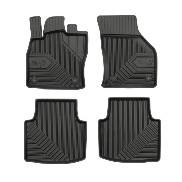 Set 5 covorase auto SKODA SUPERB III Estate (3V5) din 2019-2021, cu covoras tunel median, cauciuc, 4x Stickere auto cu SKODA