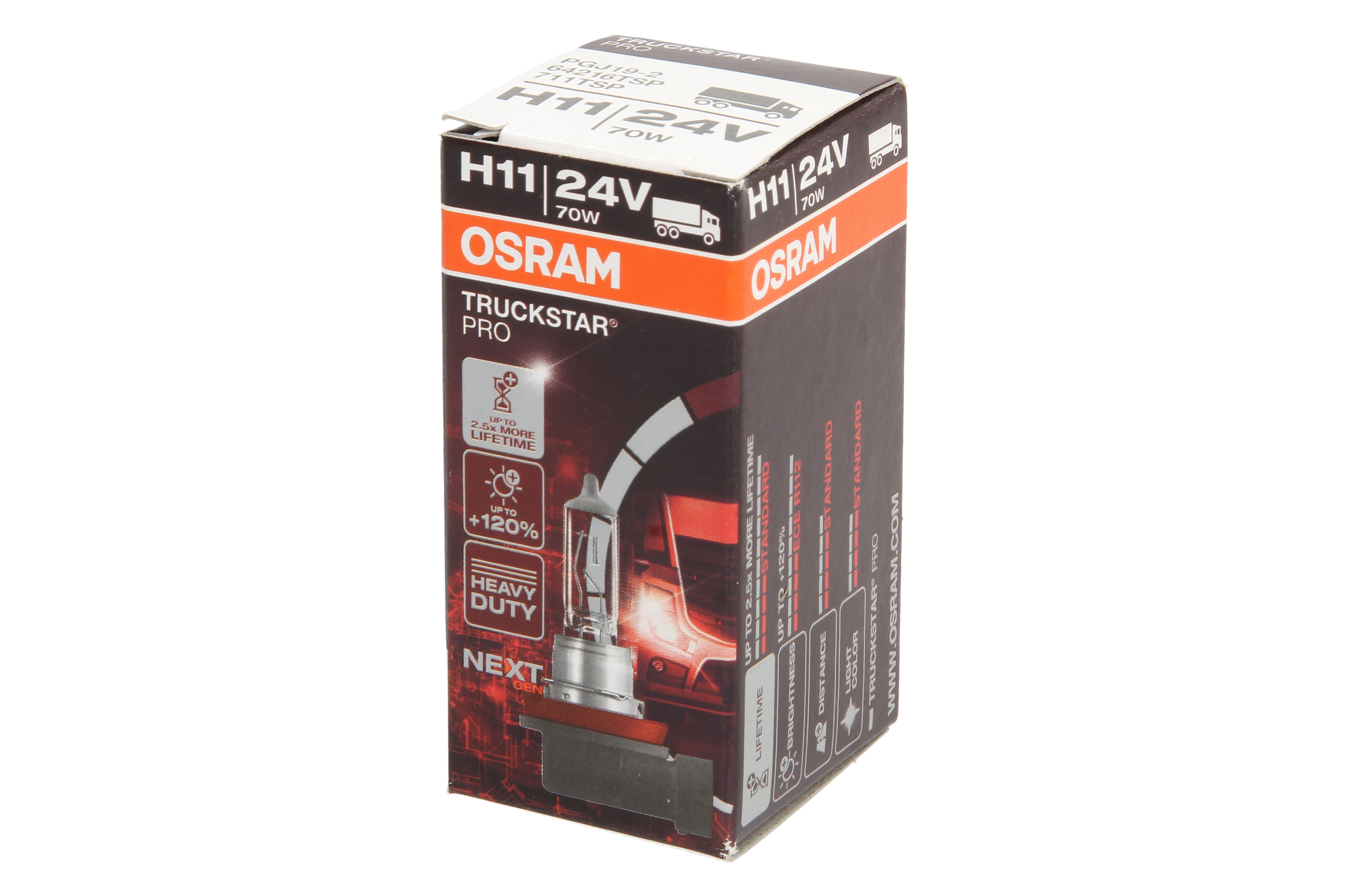 Автолампа галогенова 70W H11 24V 70W PGJ19-2/TRUCKSTAR PRO - НА 100% БІЛЬШЕ СВІТЛА OSRAM (64216 TSP) osram фото 4
