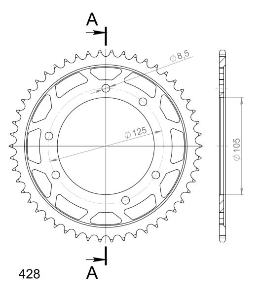 SUPERSPROX řetězová rozeta DERBI BAJA 125 SM 06-08, CROSS 125 07-08, MULHACEN 125 4T, (EU3) 07-13, R 1254 T (SENDA) 04-05, SM 1254 T (SENDA), T Y (SENDA) 04-06, SENDA 125 SM, SM (BAJA), R (BAJA ENDURO), (TRAIL), R 04-08, TERRA 125 ADVENTURE 07-13, MALAGUT