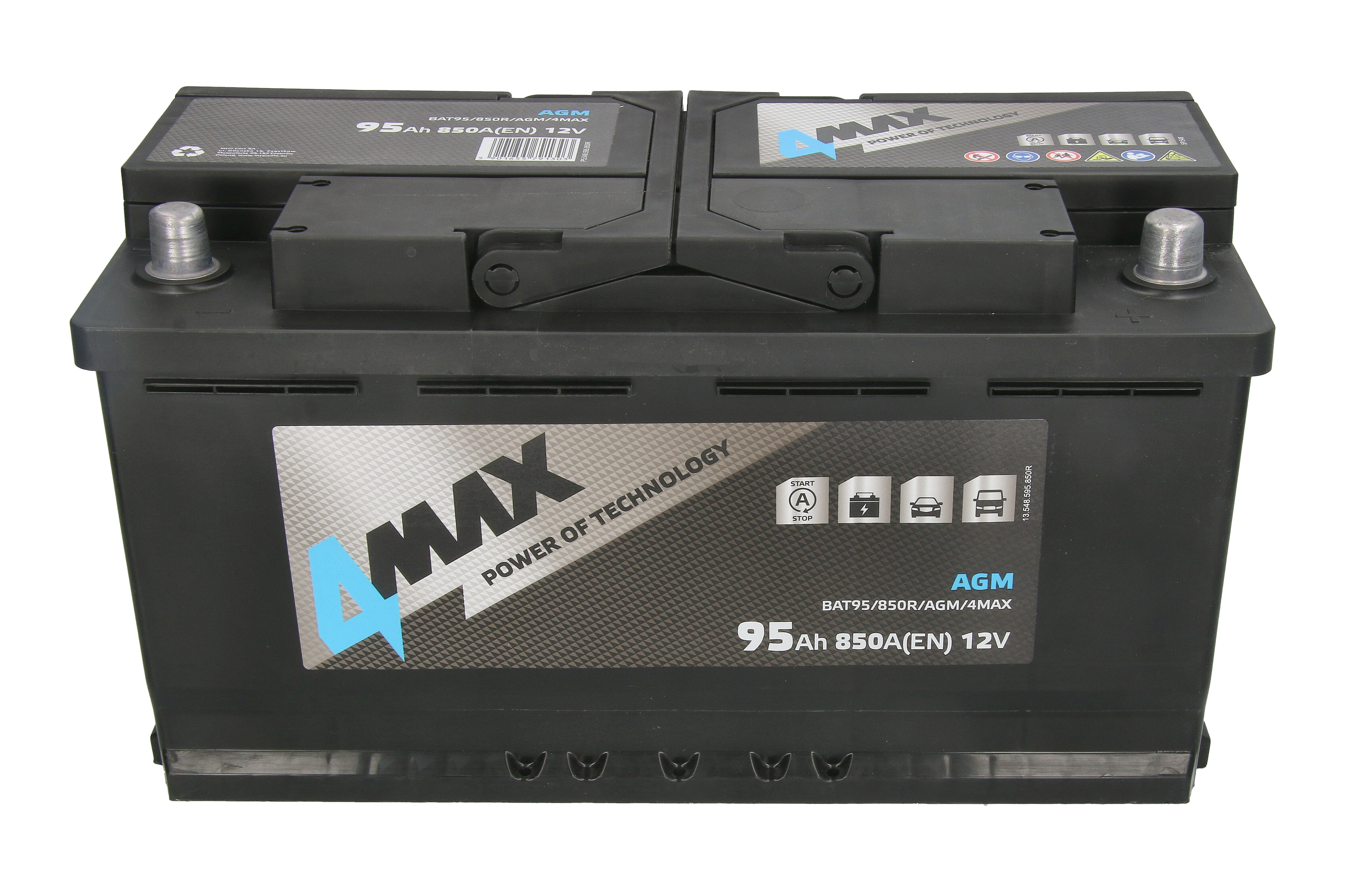 Акумулятор 4MAX 12В 95Агод./850А START&STOP AGM (R+ стандартні клеми) 353x175x190 B13 (пусковий/agm) фото 3