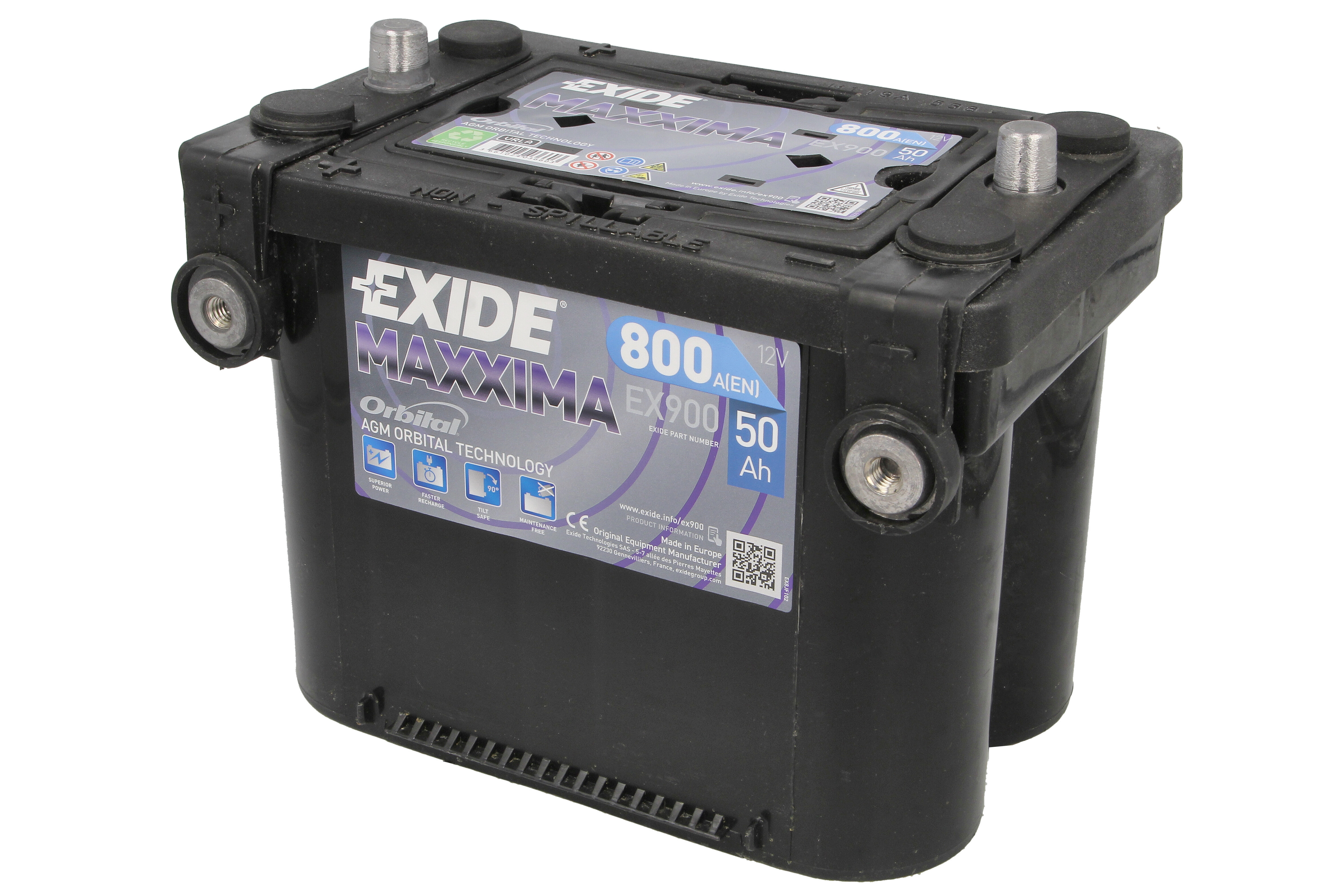 Акумулятор EXIDE 12В 50Агод./800А AGM, MARINE/RV (L+ стандартні клеми + різьба) 260x173x206 B01 - монтажний фланець 10.5мм (пусковий)