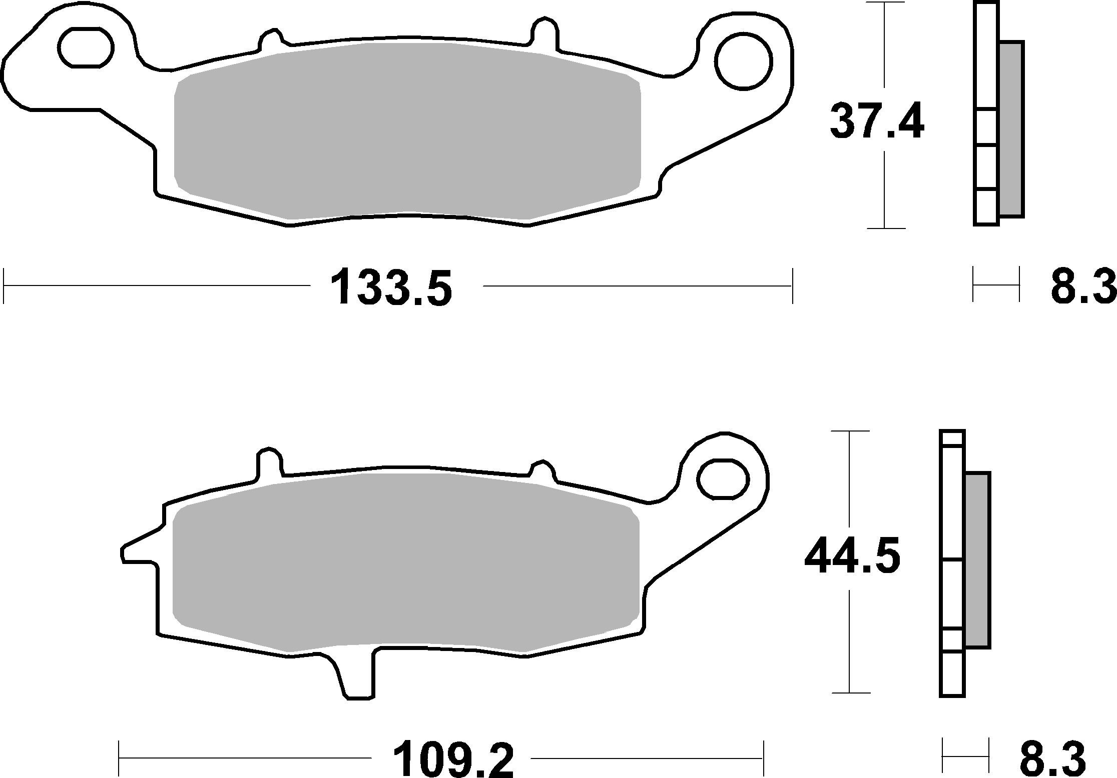 BREMBO sada brzdových destiček, kotoučová brzda KAWASAKI ER-6F 650 ABS 06-07, ER-6N 650 05-07, GPZ 1100 95-97, KLE 650 (VERSYS) 07, VN 2000, 1600 (MEAN STREAK), 1500 (MEAN STREAK), 1500R (DRIFTER), 1600 (CLASSIC), 800 (DRIFTER), 1600 (CLAS. TOURER), 1500F