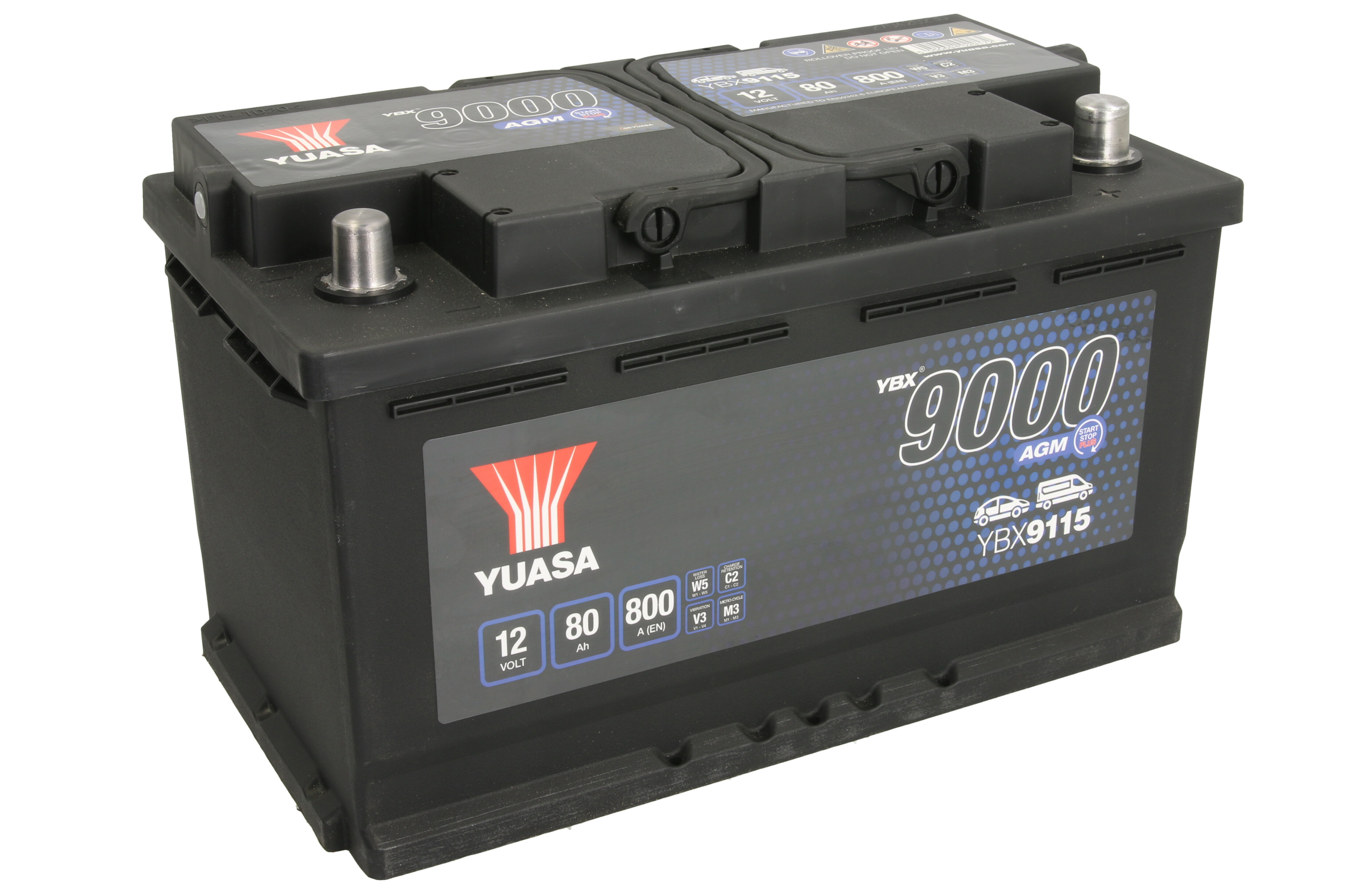 Акумулятор YUASA 12В 80Агод./800А START&STOP AGM, YBX9000 AGM Start Stop Plus (R+ стандартні клеми) 317x175x190 (пусковий/agm) фото 2