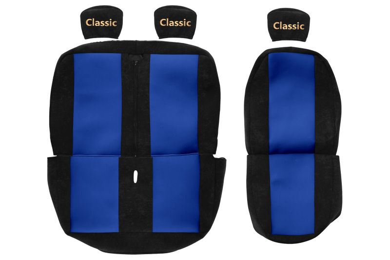 Set Huse Scaune Camion Tir VW TRANSPORTER T6 Van (SGA, SGH, SHA, SHH) din 2015-2024, Auto, Model CLASSIC, Culoare Rosu, 4x Stickere auto cu VW