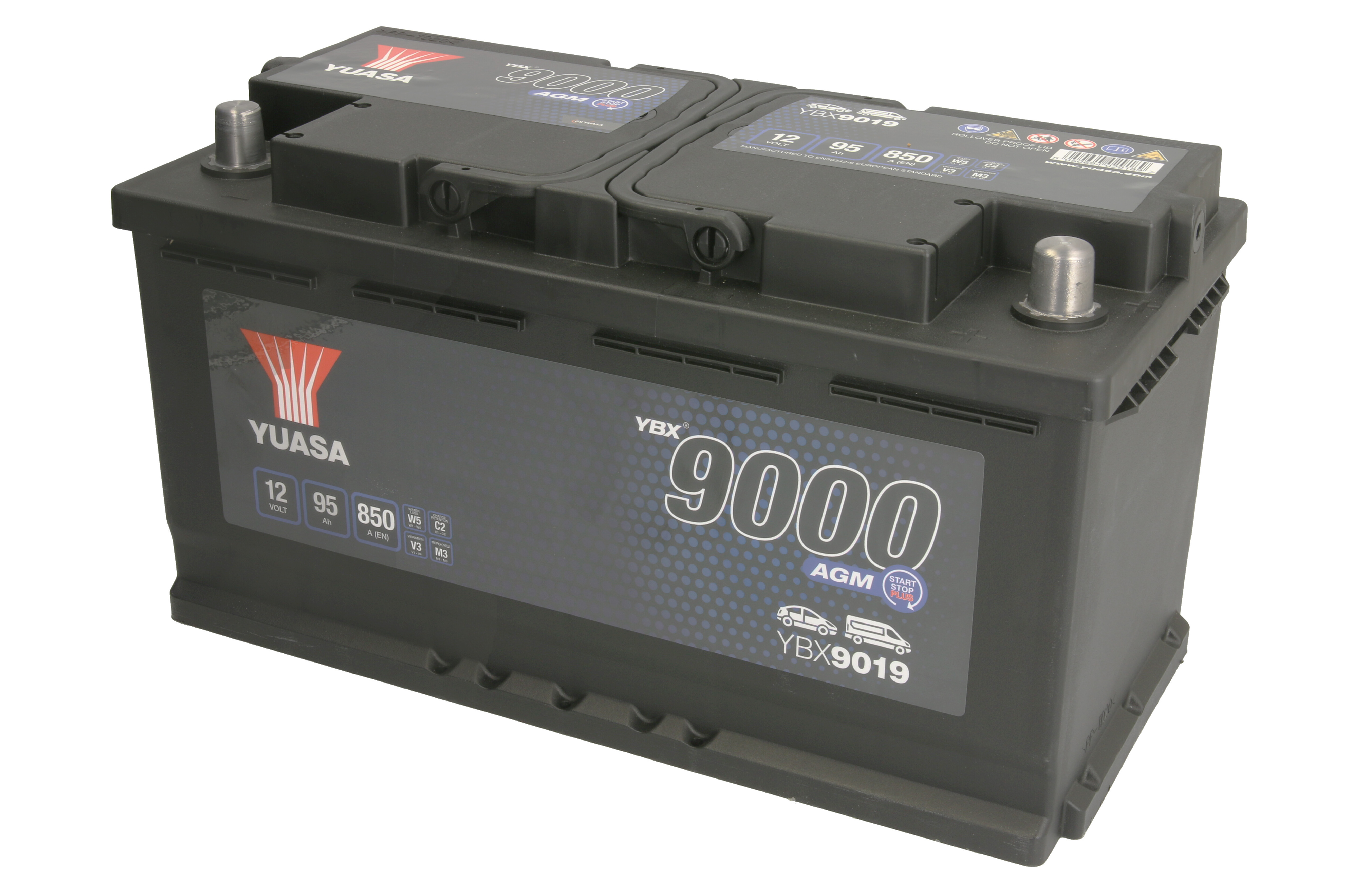 Акумулятор YUASA 12В 95Агод./850А START&STOP AGM, YBX9000 AGM Start Stop Plus (R+ стандартні клеми) 353x175x190 (пусковий/agm)