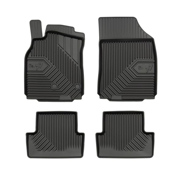 Set 5 covorase auto RENAULT MEGANE III Hatchback (BZ0/1_, B3_) din 2009-2017, cu covoras tunel median, cauciuc, 4x Stickere auto cu RENAULT