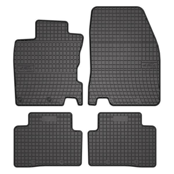 Set 5 covorase auto NISSAN QASHQAI II (J11, J11_) din 2014-2022, cu covoras tunel median, cauciuc, 4x Stickere auto cu NISSAN