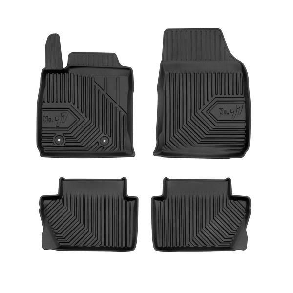 Set 5 covorase auto FORD ECOSPORT din 2008-2021, cu covoras tunel median, cauciuc, 4x Stickere auto cu FORD