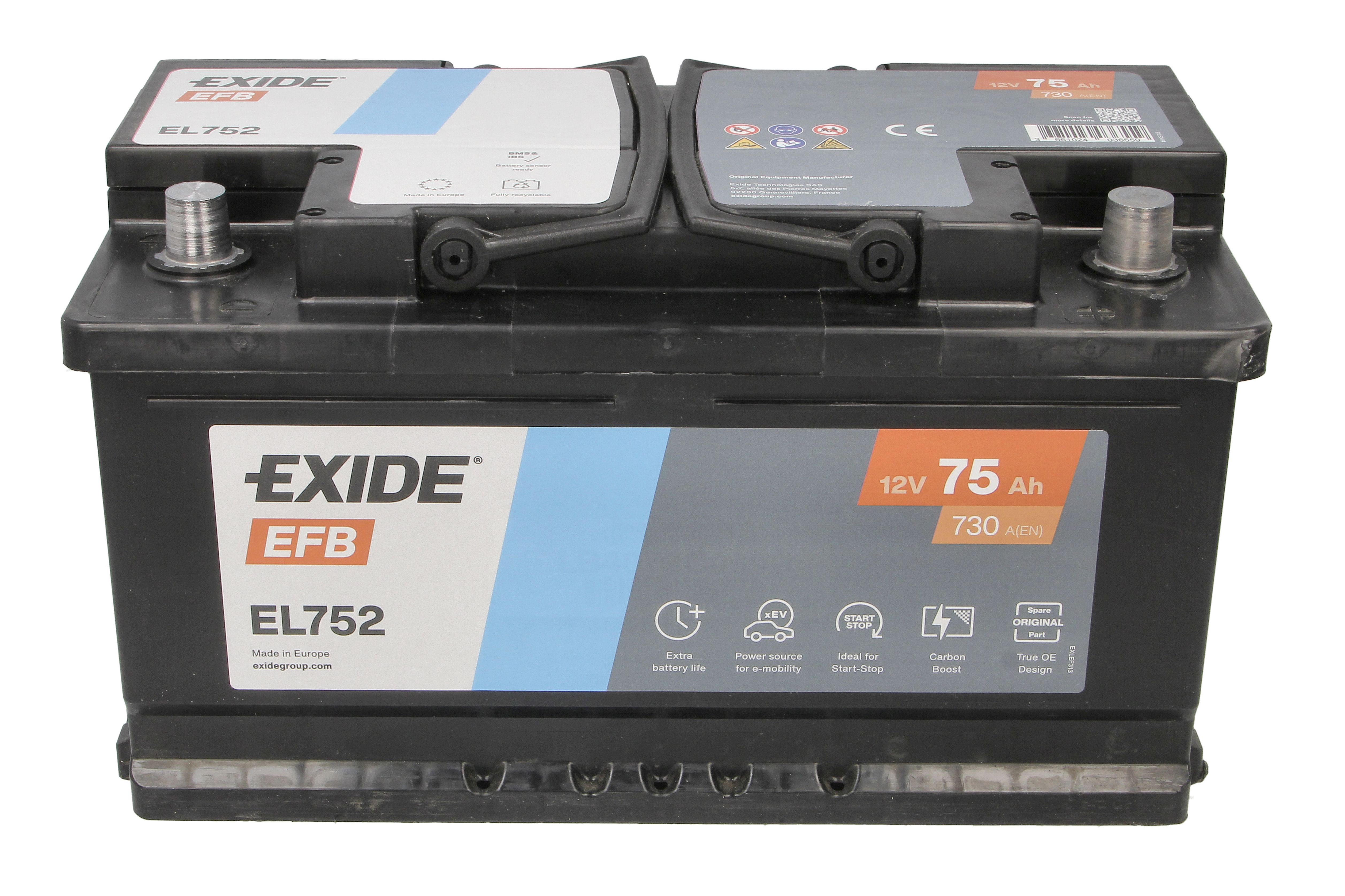 Акумуляторна батарея 75Ah/730A (315x175x175/+R/B13) (Start-Stop EFB) Exide фото 6