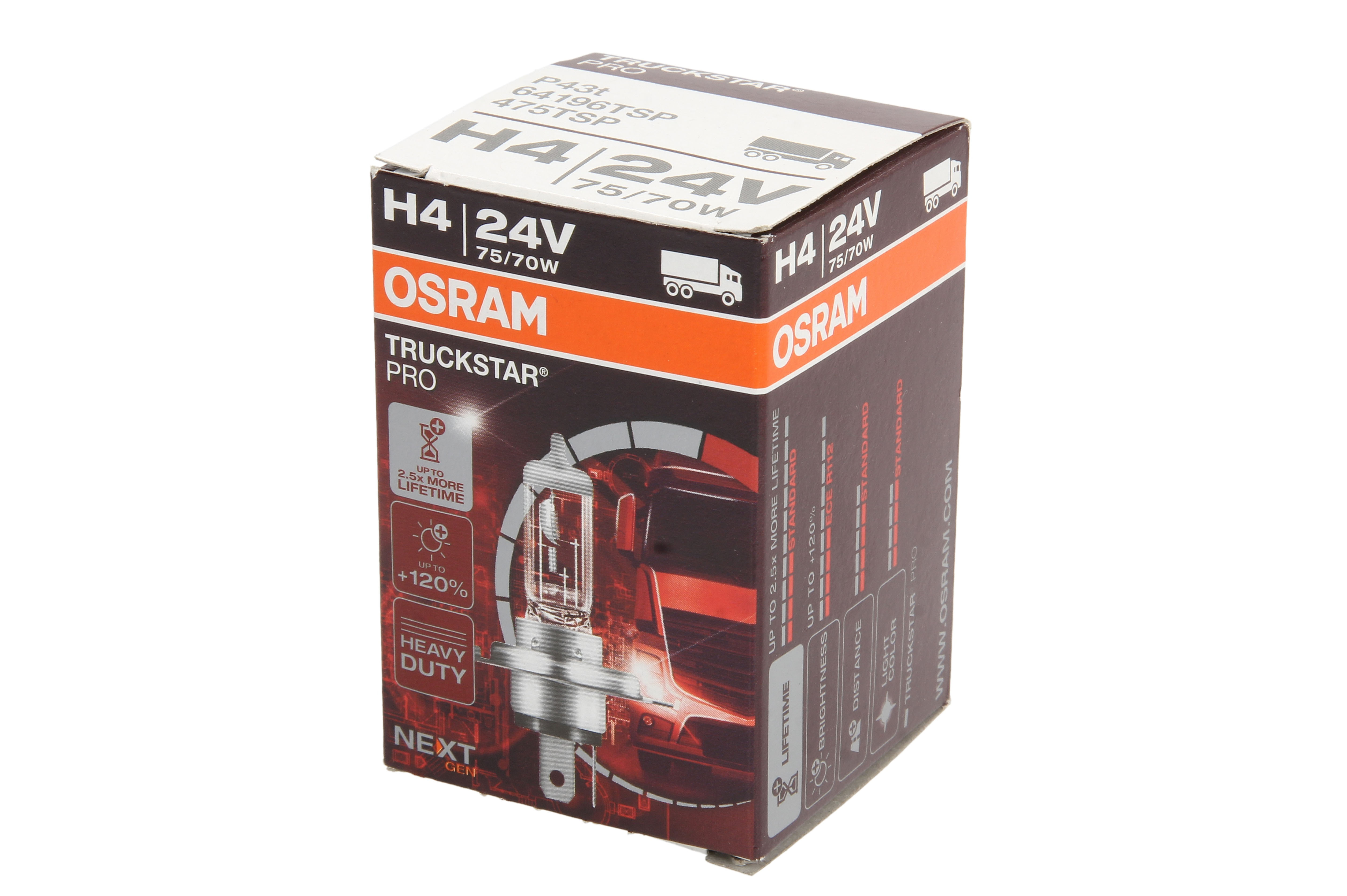 Автолампа галогенова 75/70W H4 24V 75/70W P43T/TRUCKSTAR PRO + 100% БІЛЬШЕ СВІТЛА OSRAM (64196TSP) osram фото 4