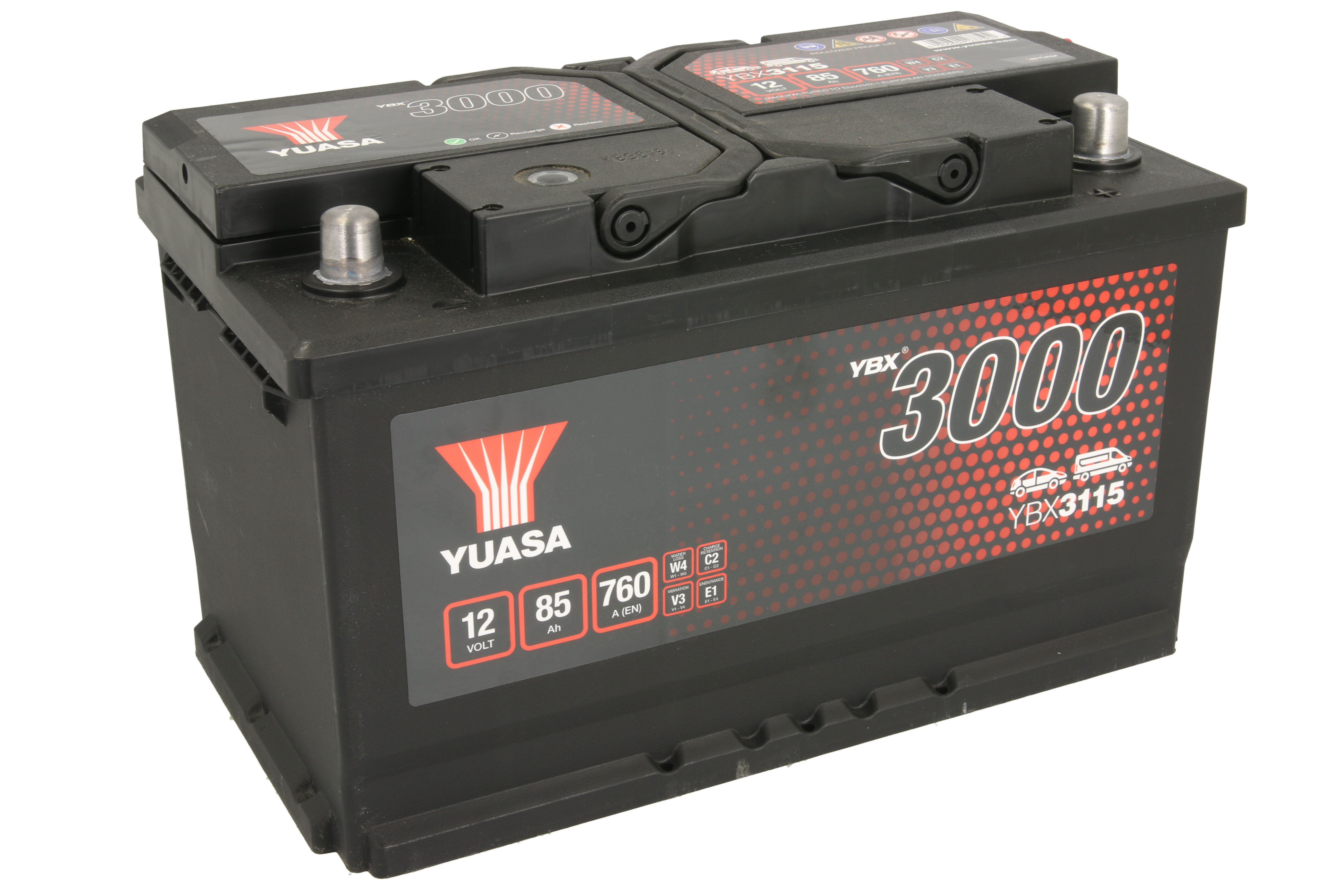 Акумулятор YUASA 12В 85Агод./760А YBX3000 SMF (R+ стандартні клеми) 317x175x190 (пусковий) фото 2