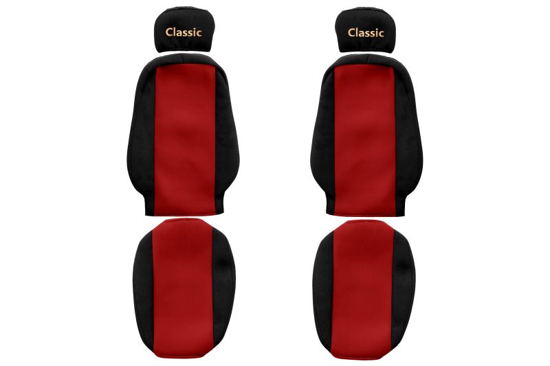 Set Huse Scaune Camion Tir VOLVO FM10 din 1999-2001, Auto, Model CLASSIC, Culoare Rosu, 4x Stickere auto cu VOLVO