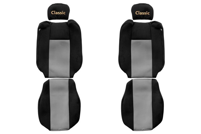 Set Huse Scaune Camion Tir RENAULT TRUCKS T din 2004-2019, Auto, Model CLASSIC, Culoare Gri, 4x Stickere auto cu RENAULT TRUCKS