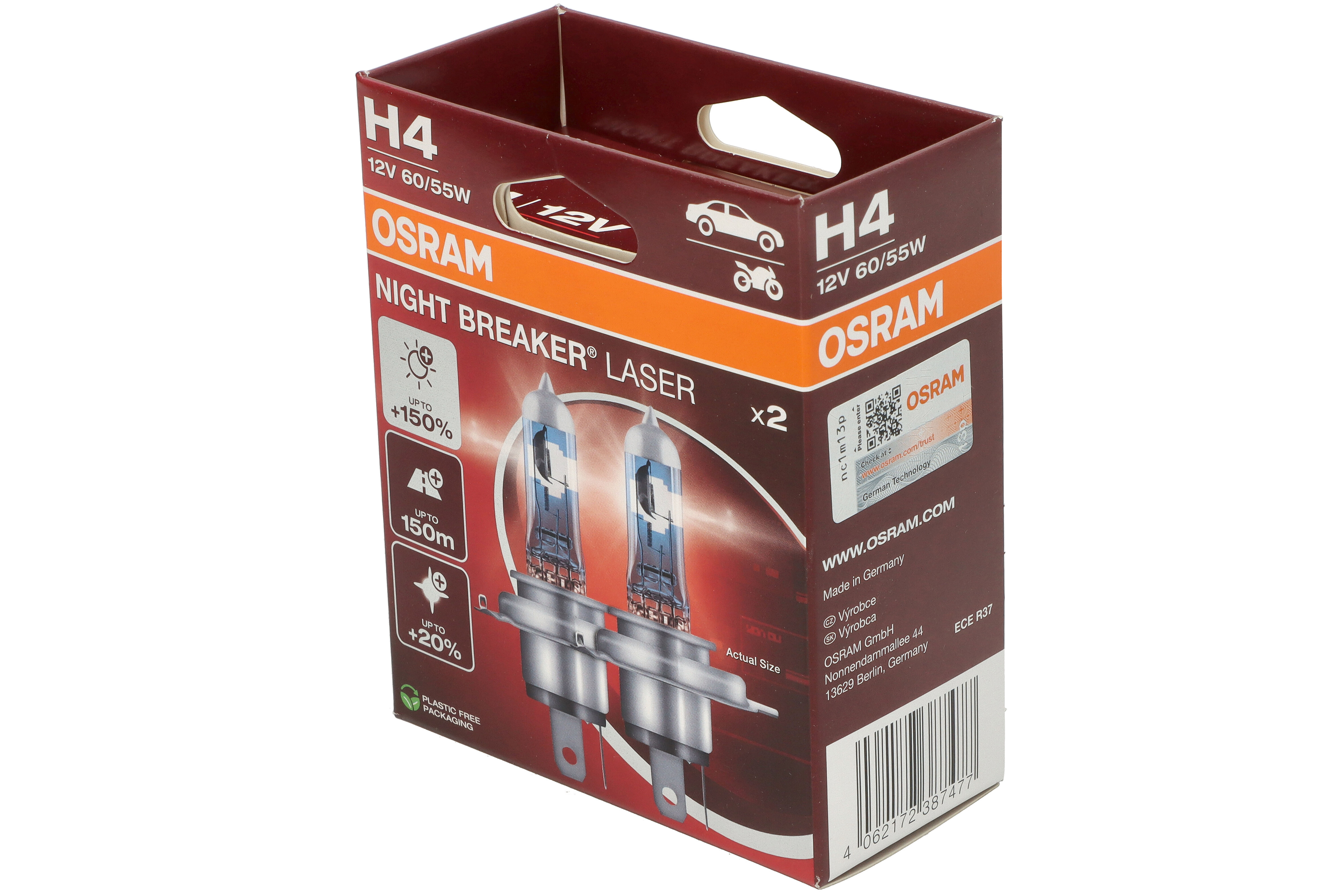 Автолампа галогенова 60/55W H4 12V 60/55W P43T / NIGHT BREAKER® LASER - НА 150% БІЛЬШЕ СВІТЛА OSRAM (64193NL-2HB) osram фото 4