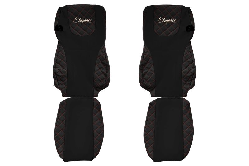 Set Huse Scaune Camion Tir DAF TGX I din 2006-2021, Auto, Model ELEGANCE Q, Culoare Negru/Rosu, 4x Stickere auto cu DAF