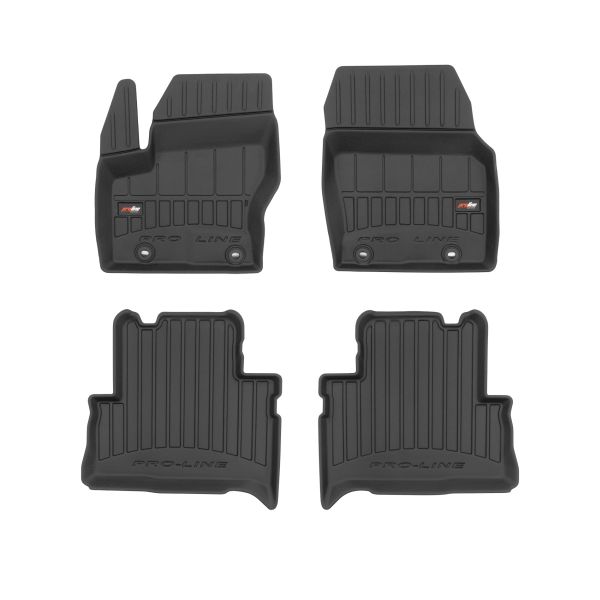 Set 5 covorase auto FORD C-MAX II (DXA/CB7, DXA/CEU) din 2007-2014, cu covoras tunel median, cauciuc, 4x Stickere auto cu FORD