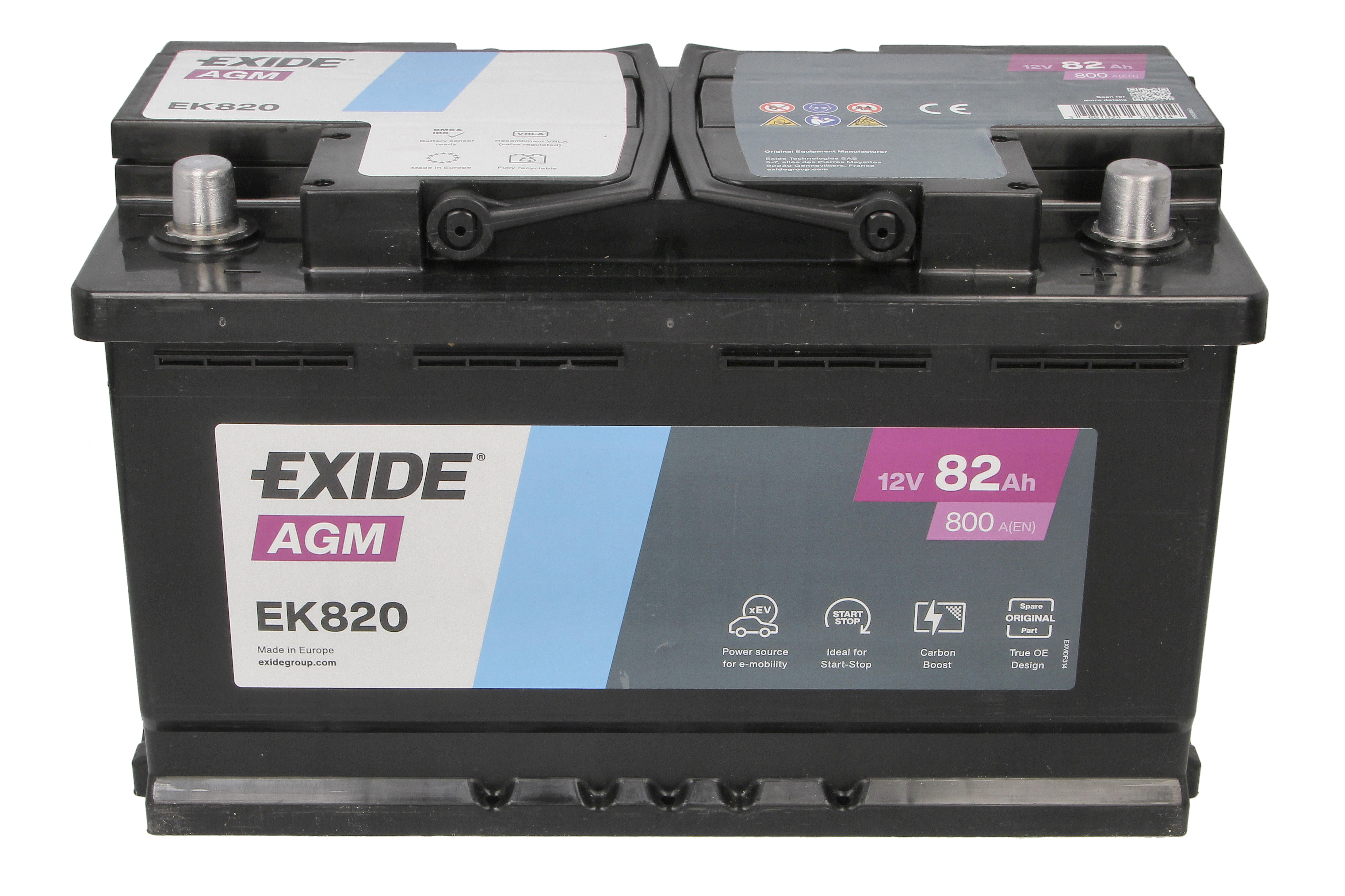 Акумуляторна батарея 82Ah/800A (315x175x190/+R/B13) (Start-Stop AGM) (аналог EK800) Exide фото 6