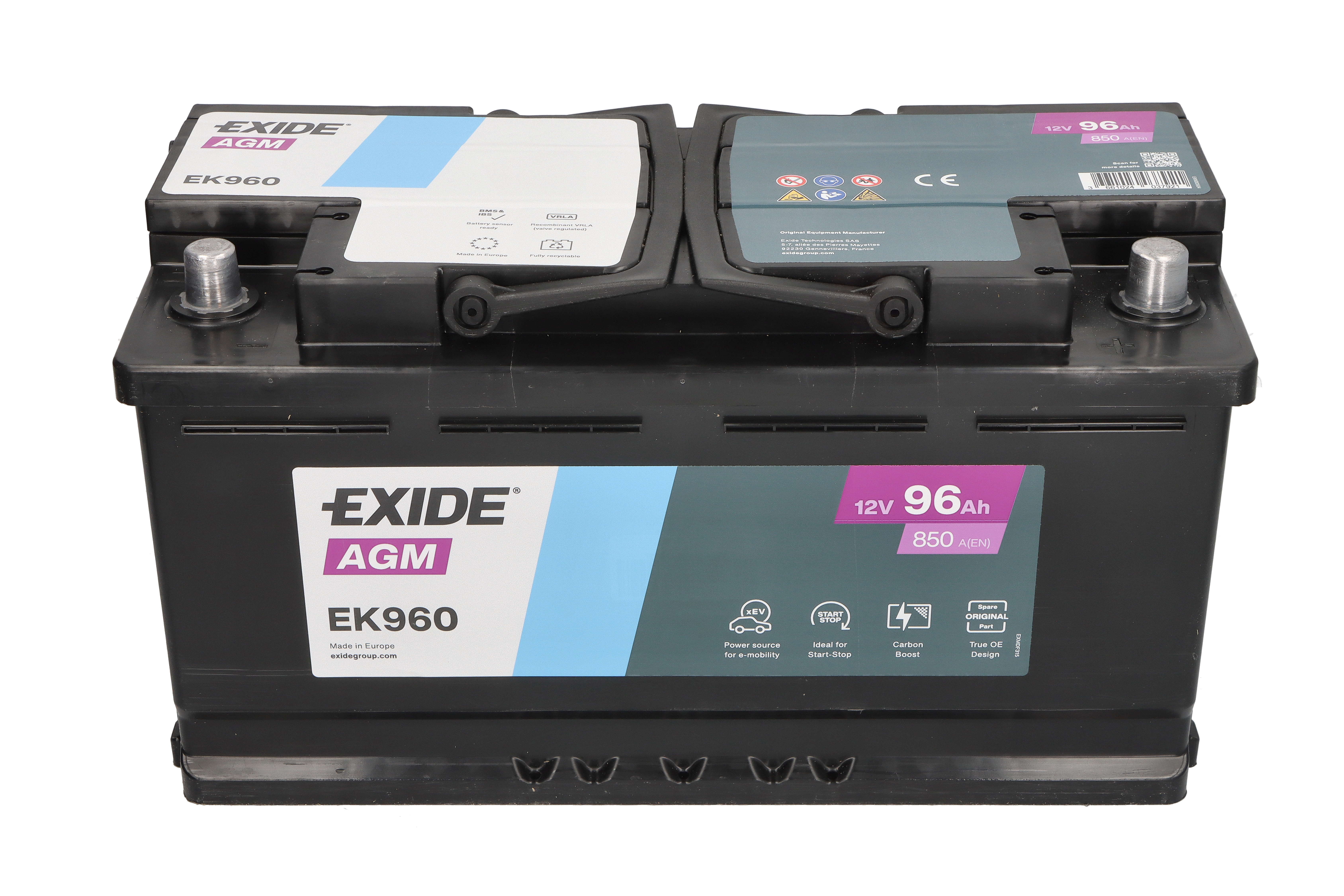 Акумуляторна батарея 96Ah/850A (353x175x190/+R/B13) (Start-Stop AGM) (аналог EK950) Exide фото 6