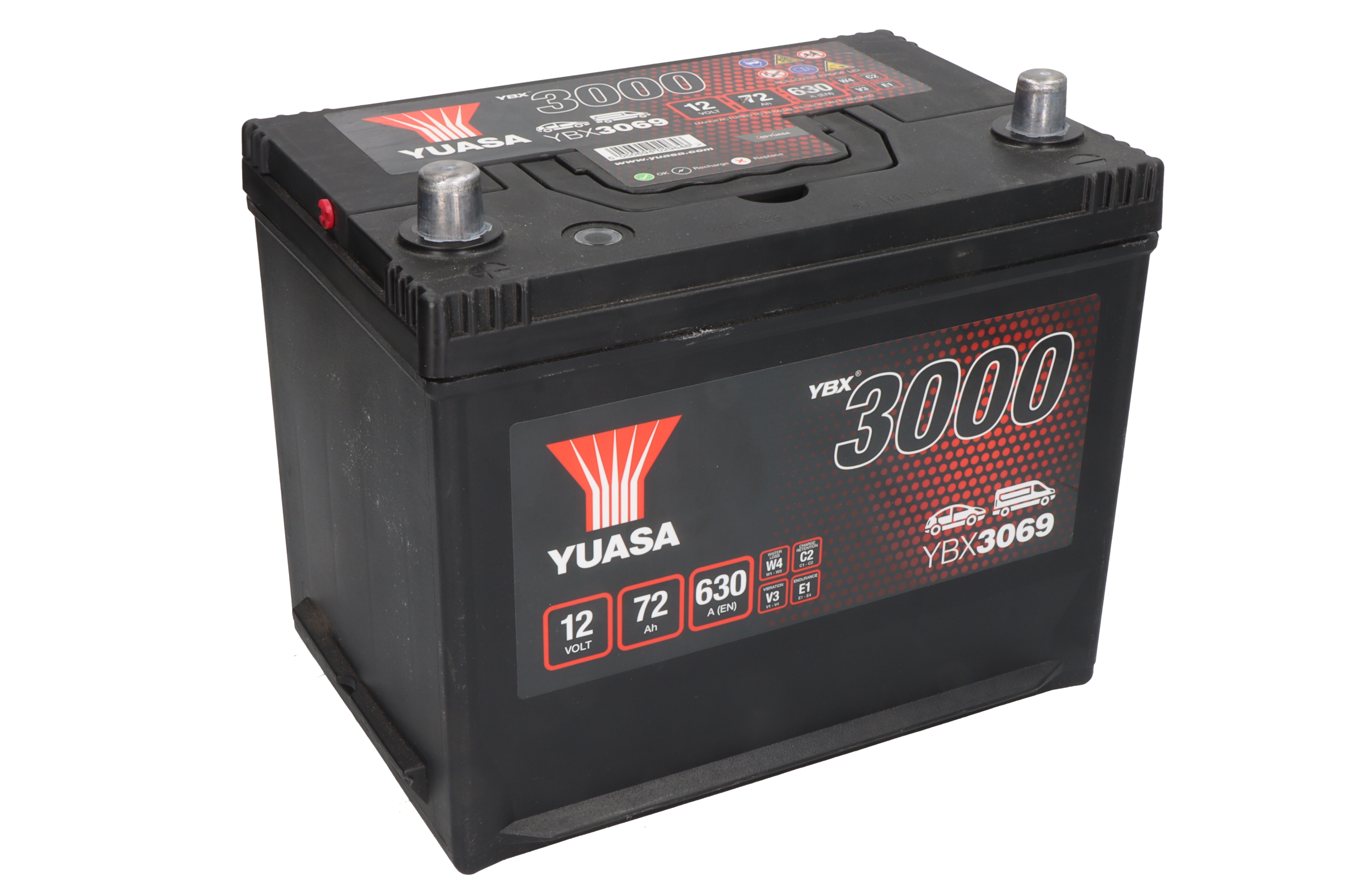 Акумулятор YUASA 12В 72Агод./630А YBX3000 SMF (L+ стандартні клеми) 269x174x223 B9 - монтажний фланець 29мм (пусковий) фото 2