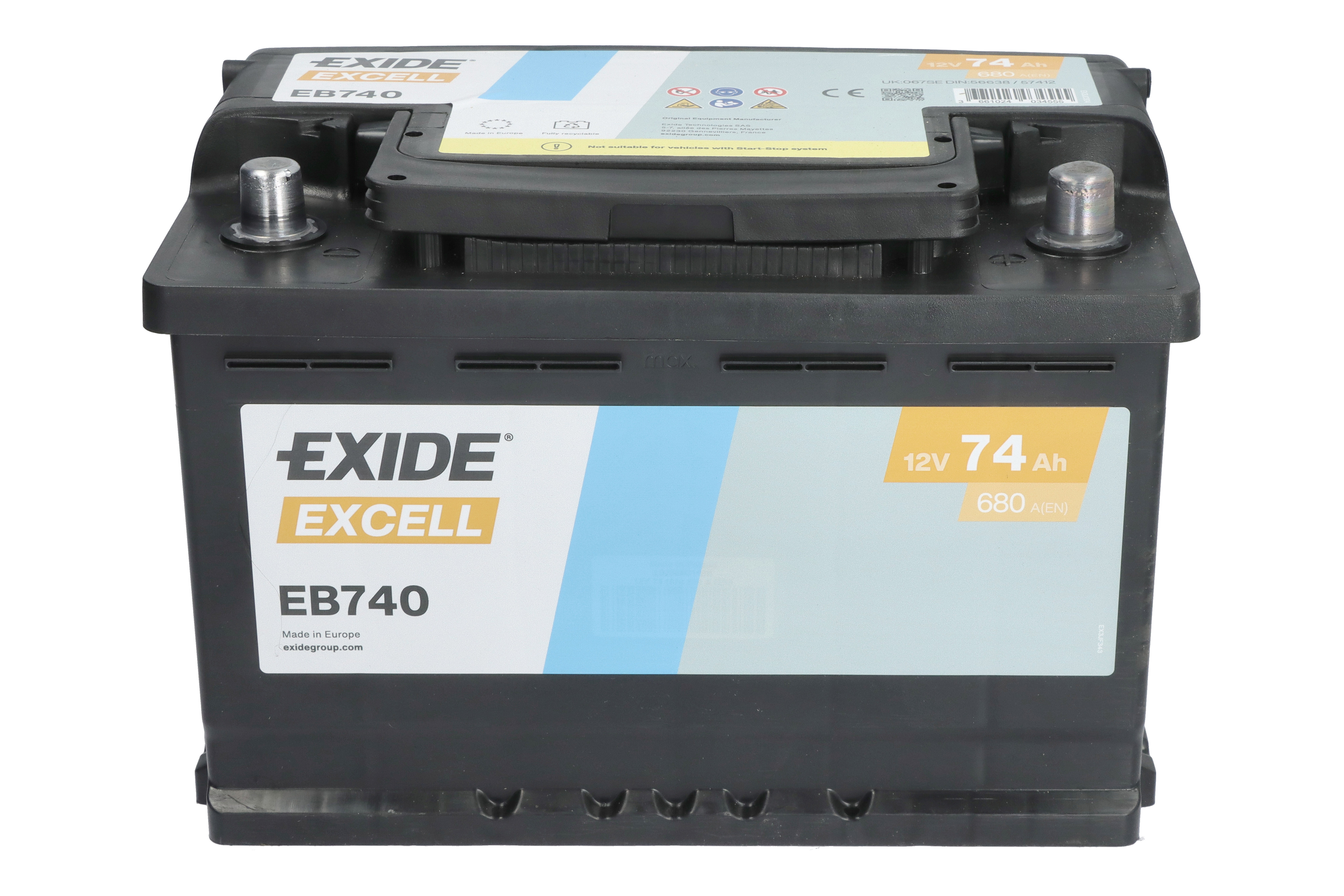 Акумуляторна батарея 74Ah/680A (278x175x190/+R/B13) Excell Exide фото 8