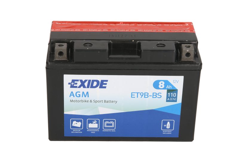 EXIDE startovací baterie YAMAHA MT-03 660 06-13, TT 600 RE 03-04, XP 500 (TMAX), A (TMAX ABS) 01-11, XT 660X, 660R, 660Z (TENERE), 660Z (TENERE ABS), 500 76-16, YFM 700 R (RAPTOR), R SE(RAPTOR) 06-18, YP 400 (MAJESTY), 400A (MAJESTY), 250RA (X-MAX ABS), 2
