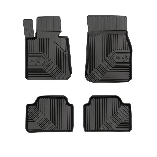 Set 5 covorase auto BMW Seria 1 (F20) din 2011-2019, cu covoras tunel median, cauciuc, 4x Stickere auto cu BMW