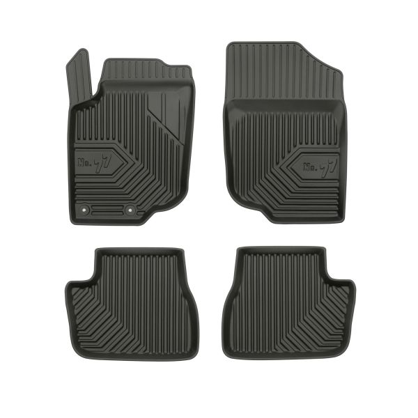 Set 5 covorase auto PEUGEOT 207 (WA_, WC_) din 2004-2013, cu covoras tunel median, cauciuc, 4x Stickere auto cu PEUGEOT