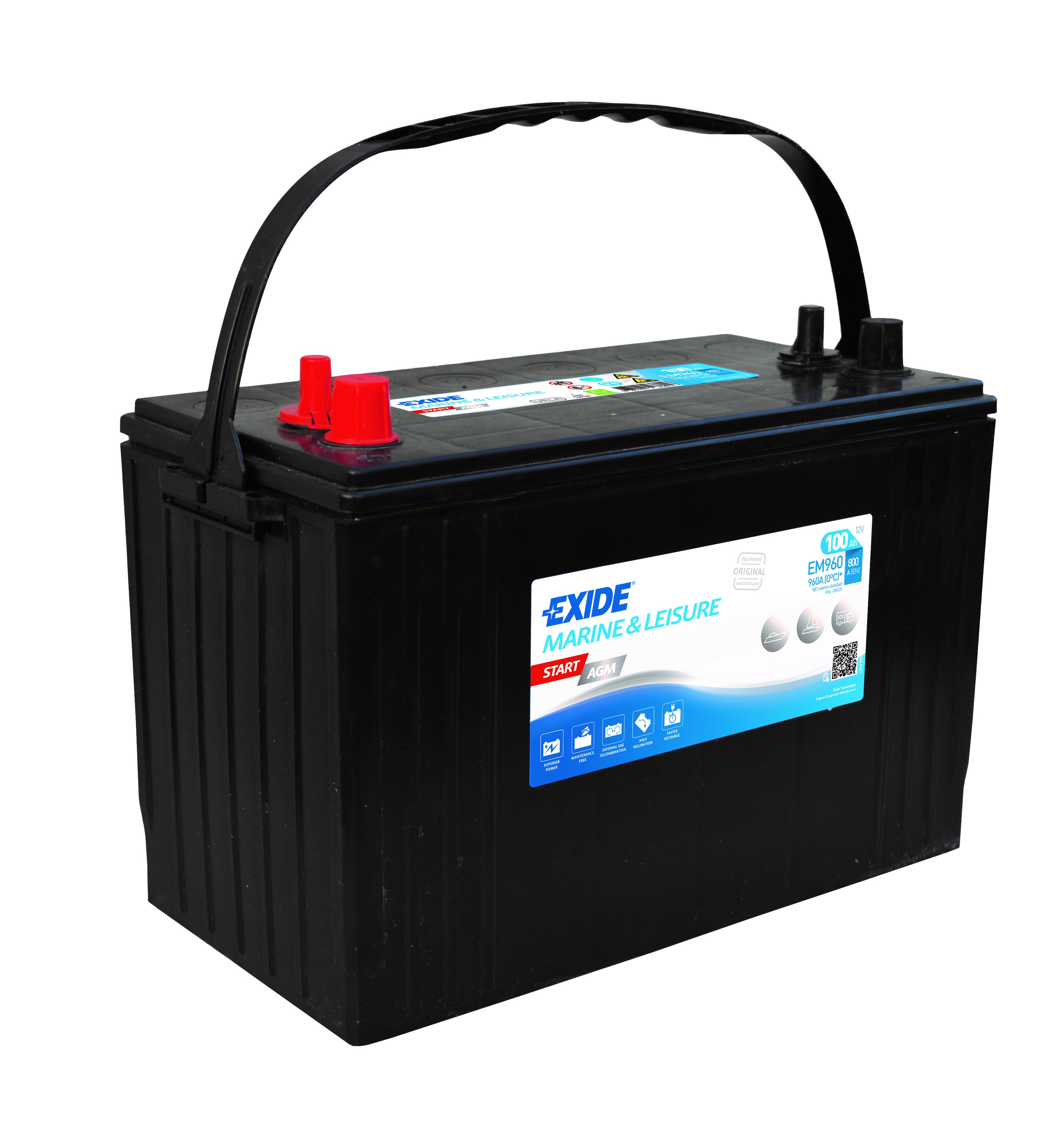 Акумулятор EXIDE 12В 100Агод./800А MARINE/RV, START AGM (L+ стандартні клеми + різьба) 330x173x240 B00 - без монтажного фланця (agm)