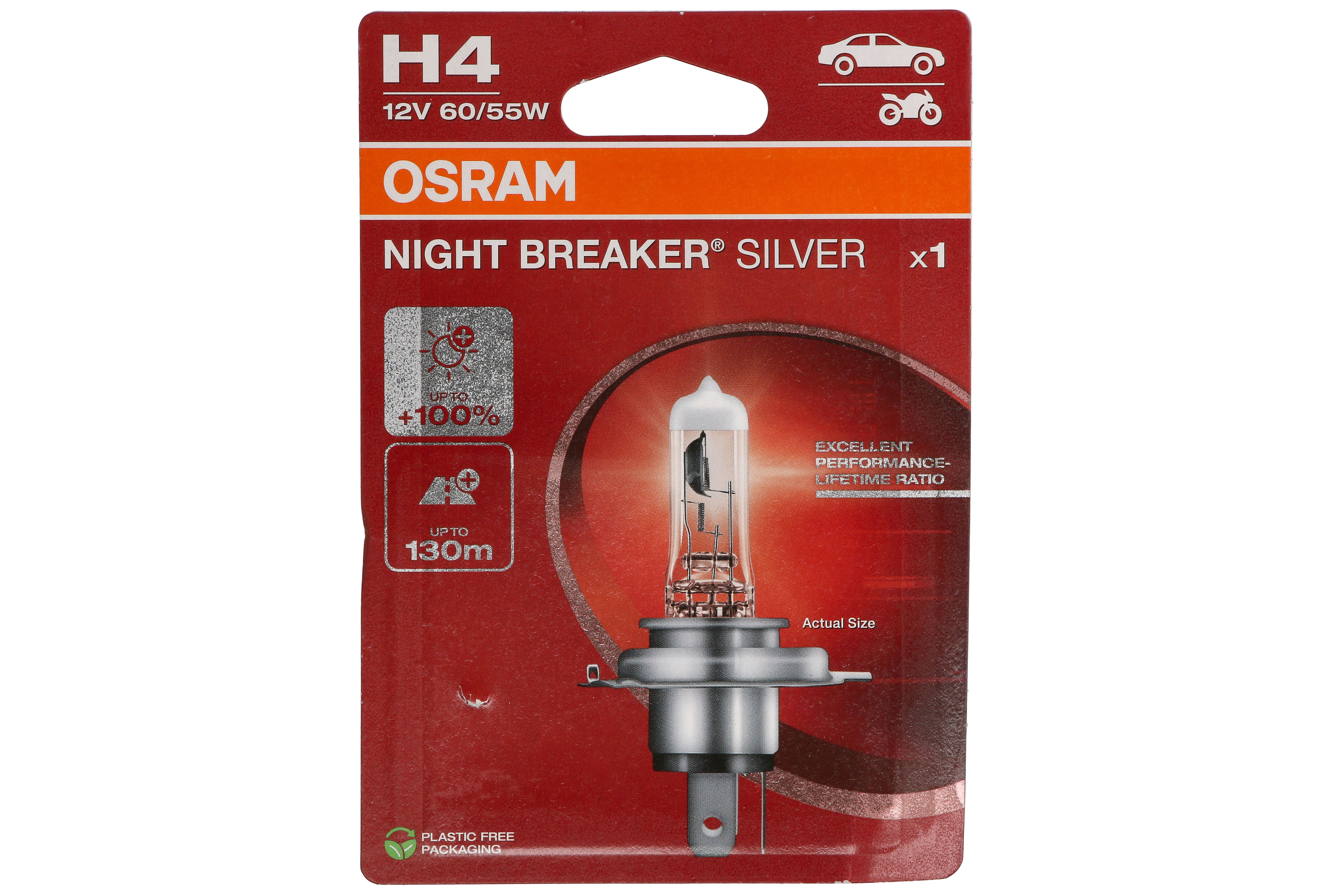 Автолампа галогенова 60/55W H4 12V 60/55W P43T / NIGHT BREAKER® SILVER - НА 100% БІЛЬШЕ СВІТЛ OSRAM (64193NBS-1BL) osram фото 4