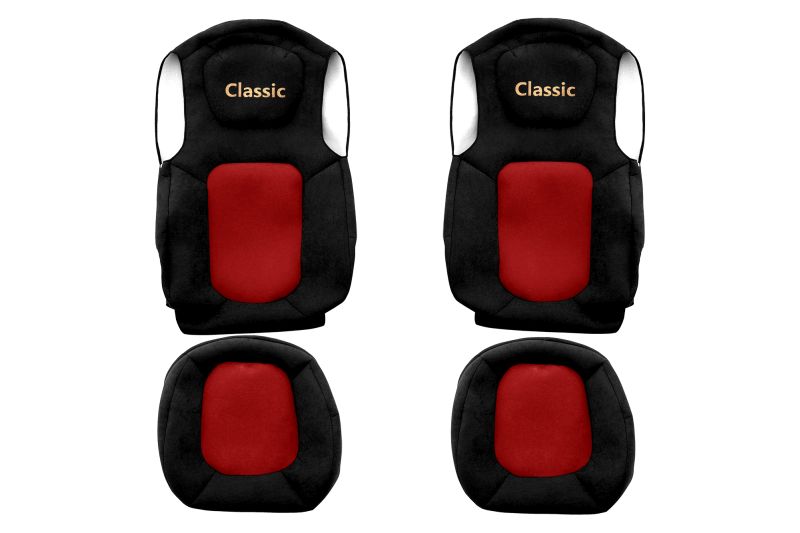 Set Huse Scaune Camion Tir FORD STRALIS II din 2012-2017, Auto, Model CLASSIC, Culoare Rosu, 4x Stickere auto cu FORD