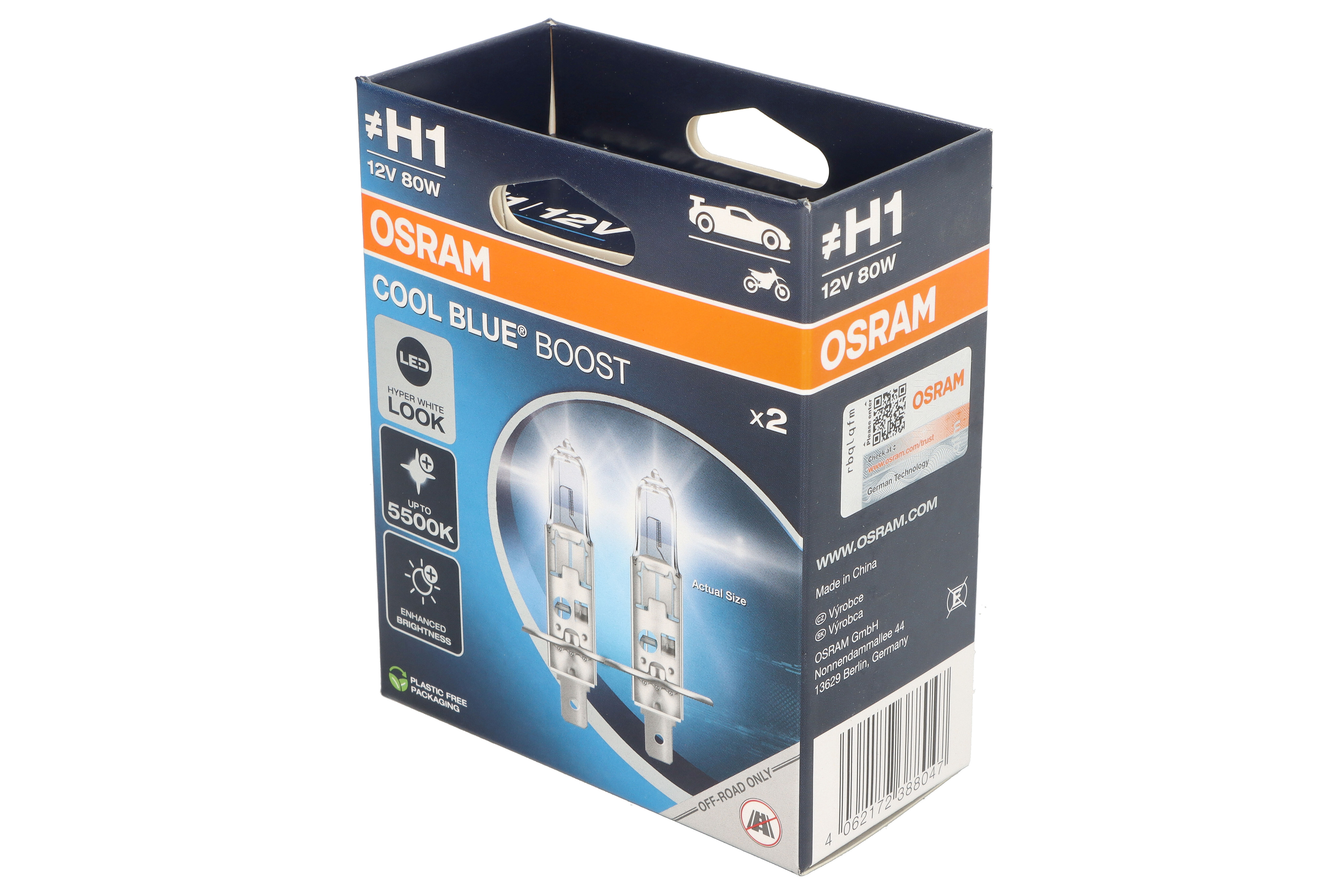 Автолампа галогенова 80W H1 12V 80W 5500K P14.5S / COOL BLUE® BOOST - БІЛО-БЛАКИТНЕ СВІТЛО OSRAM (62150CBB-2HB) osram фото 4
