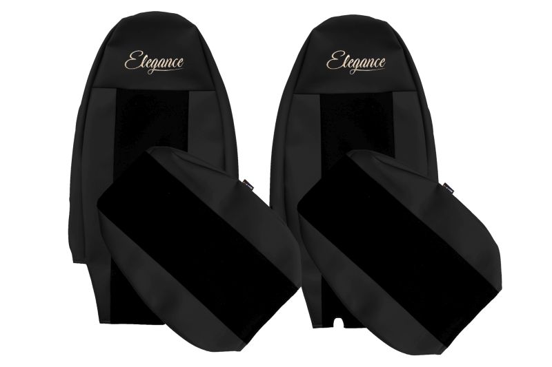 Set Huse Scaune Camion Tir VOLVO FM din 2005-2008, Auto, Model ELEGANCE S, Culoare Negru, 4x Stickere auto cu VOLVO