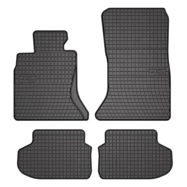 Set 5 covorase auto BMW Seria 5 Touring (F11) din 2014-2019, cu covoras tunel median, cauciuc, 4x Stickere auto cu BMW