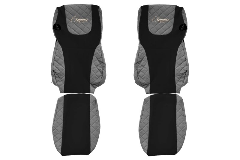 Set Huse Scaune Camion Tir DAF XF 106 din 2012-2017, Auto, Model ELEGANCE Q, Culoare Gri, 4x Stickere auto cu DAF