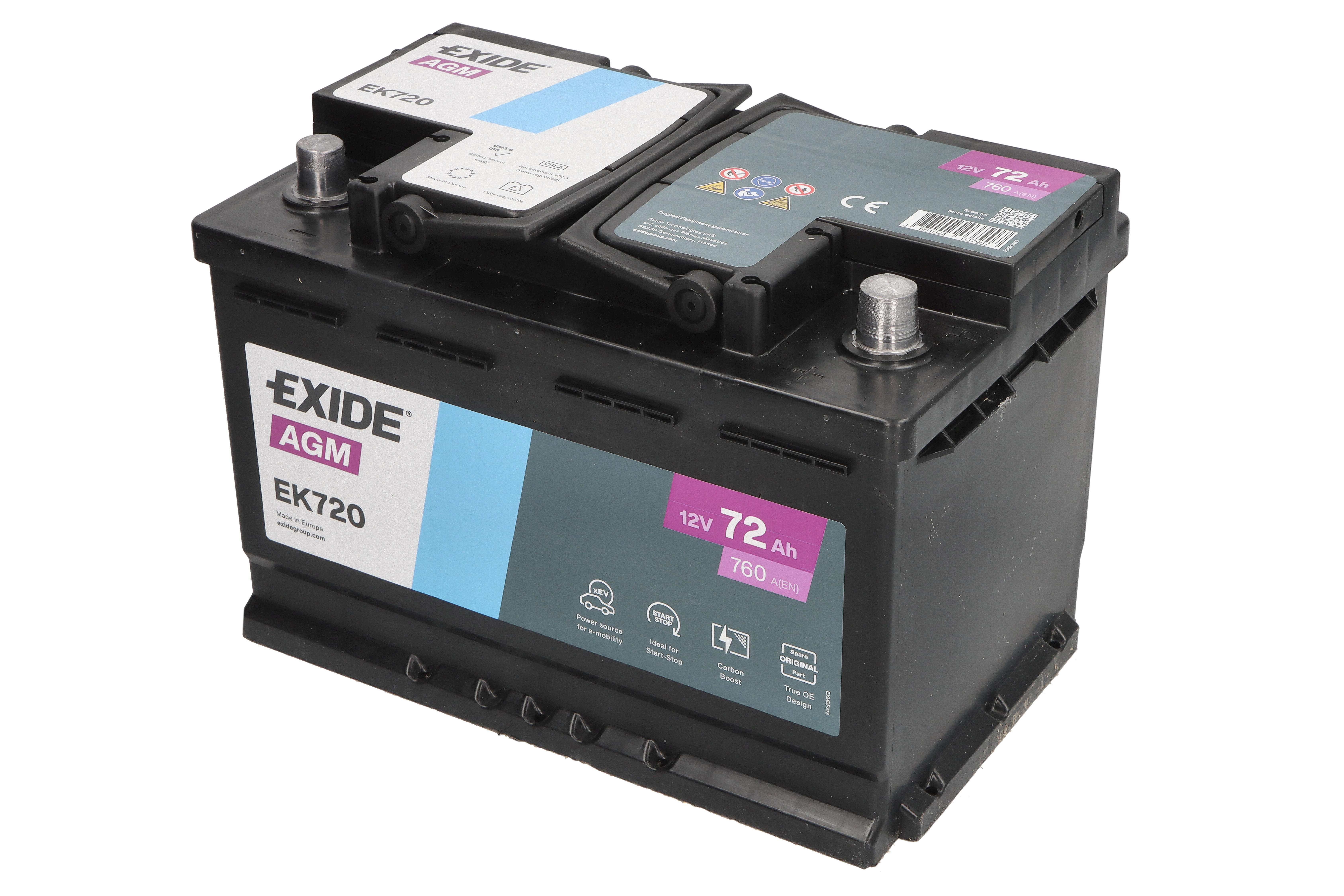 Акумуляторна батарея 72Ah/760A (278x175x190/+R/B13) (Start-Stop AGM) (аналог EK700) Exide фото 5