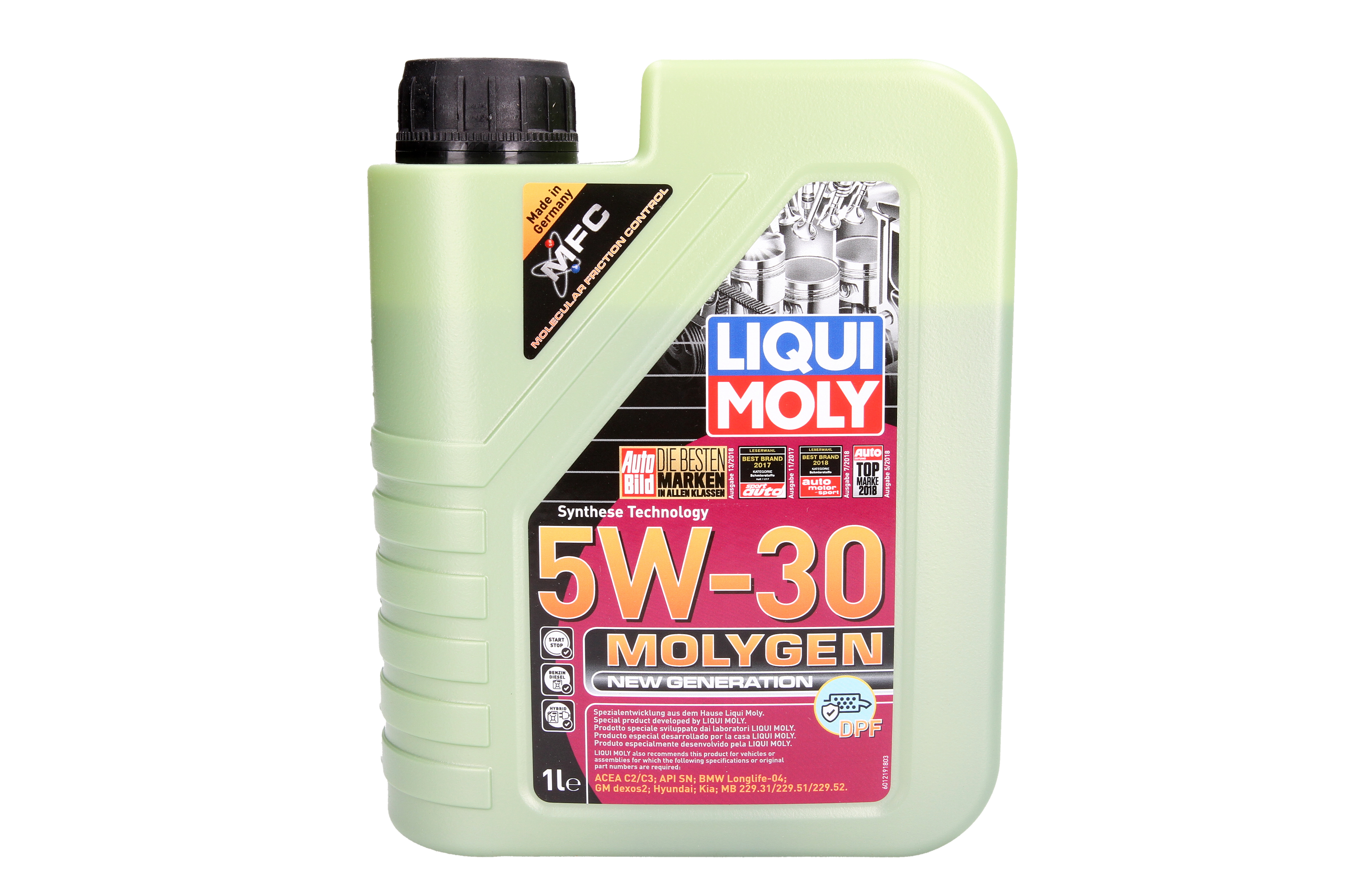Моторна олива Molygen DPF (1L) 5W30 ,API SN, ACEA C2, C3, BMW LL-04 model up to END 2018, DEXOS 2, FIAT 9.55535 S3, FORD M2C917 A, GM LL-B-025, GWM, HAVAL, HYUNDAI, KIA, MB 229.31, MB 229.51, MB 229.5 фото 3
