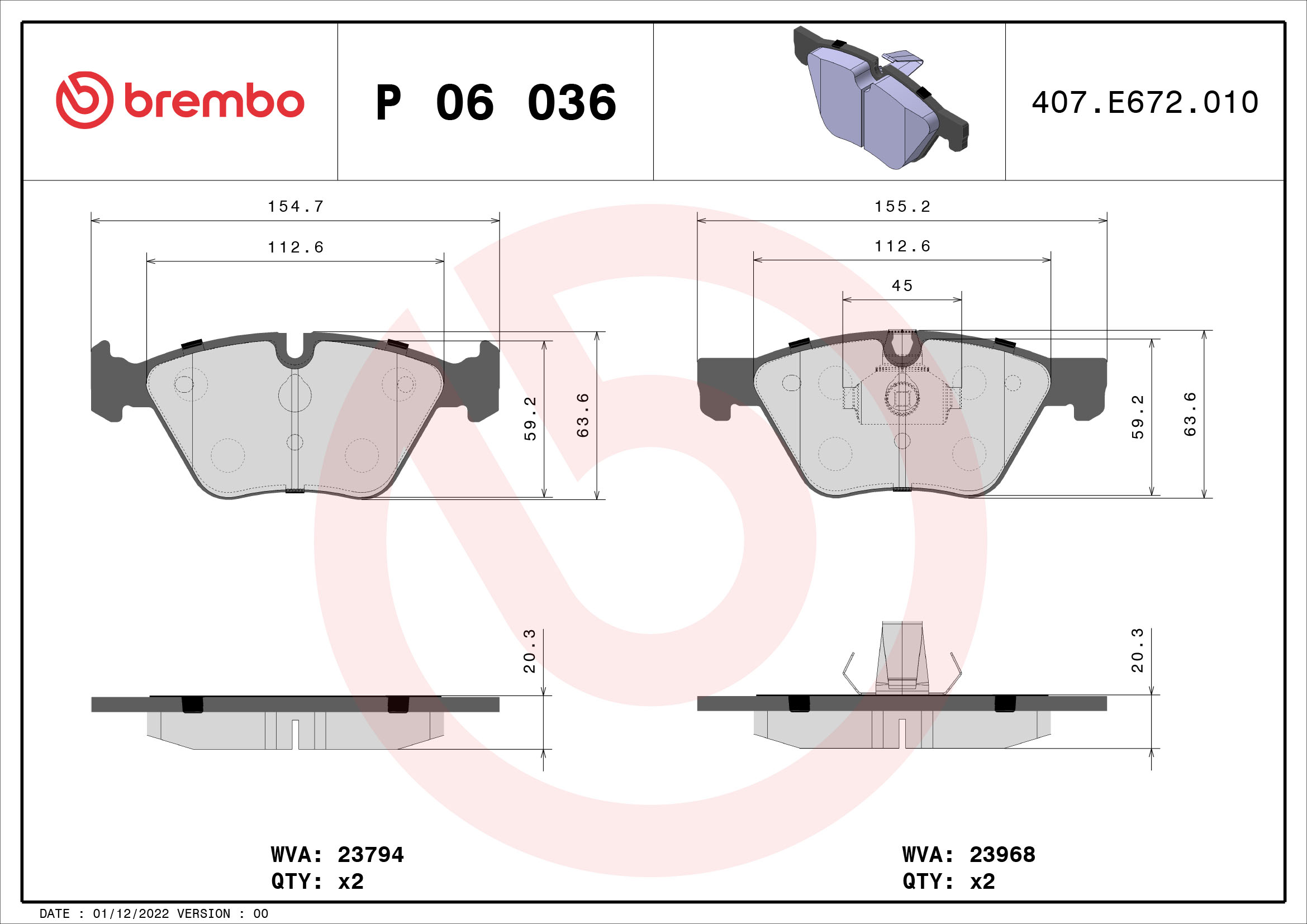 Bremsbelagsatz vorne BREMBO BMW 1 E81 E87 E88 E82 3 E90 E93 E92 E91 5 X1 Z4
