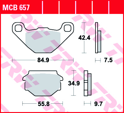 TRW MOTO sada brzdových destiček, kotoučová brzda APRILIA ETX 125 98, MX 125 04, MOTO 650 95-99, PEGASO 650, 125, 600 89-96, RX 125 86-95, SX 125 08-10, TUAREG 600 (WIND), 125 (RALLY), 600 (SPX PARIS DAKAR) 89-91, BETA ALP 350 (4.0) 04, EURO 350 02, JONAT