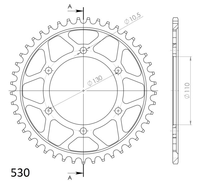 SUPERSPROX řetězová rozeta KAWASAKI GPX 600 R 88-00, GPZ 600R (NINJA), 500R 88, MZ/MUZ 1000 1000 SF 05, SUZUKI GSX-R 1000 09-16, YAMAHA FZ1 1000 N ABS, S ABS (FAZER), S, N, ABS (FAZER) 06-15, FZ6 600 NA (ABS), N, S2, S (FAZER), S (FAZER ABS) 04-09, FZS 10