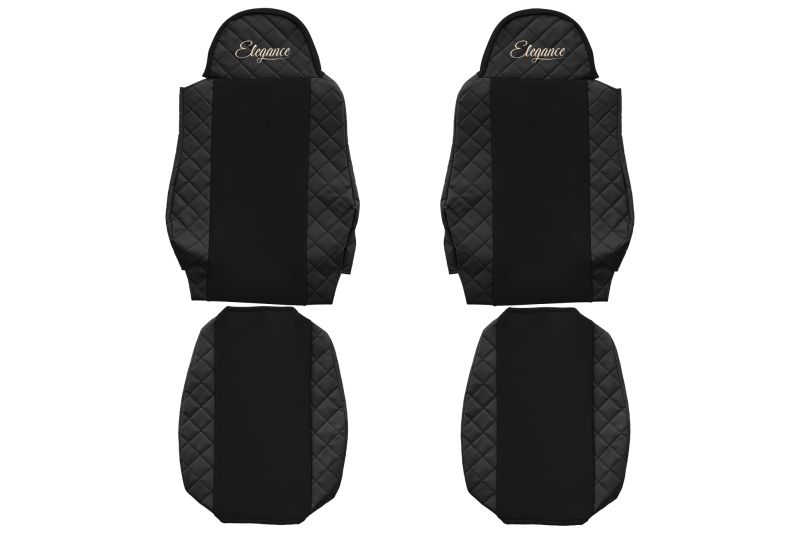 Set Huse Scaune Camion Tir MAN TGL I din 2004-2022, Auto, Model ELEGANCE Q, Culoare Negru, 4x Stickere auto cu MAN