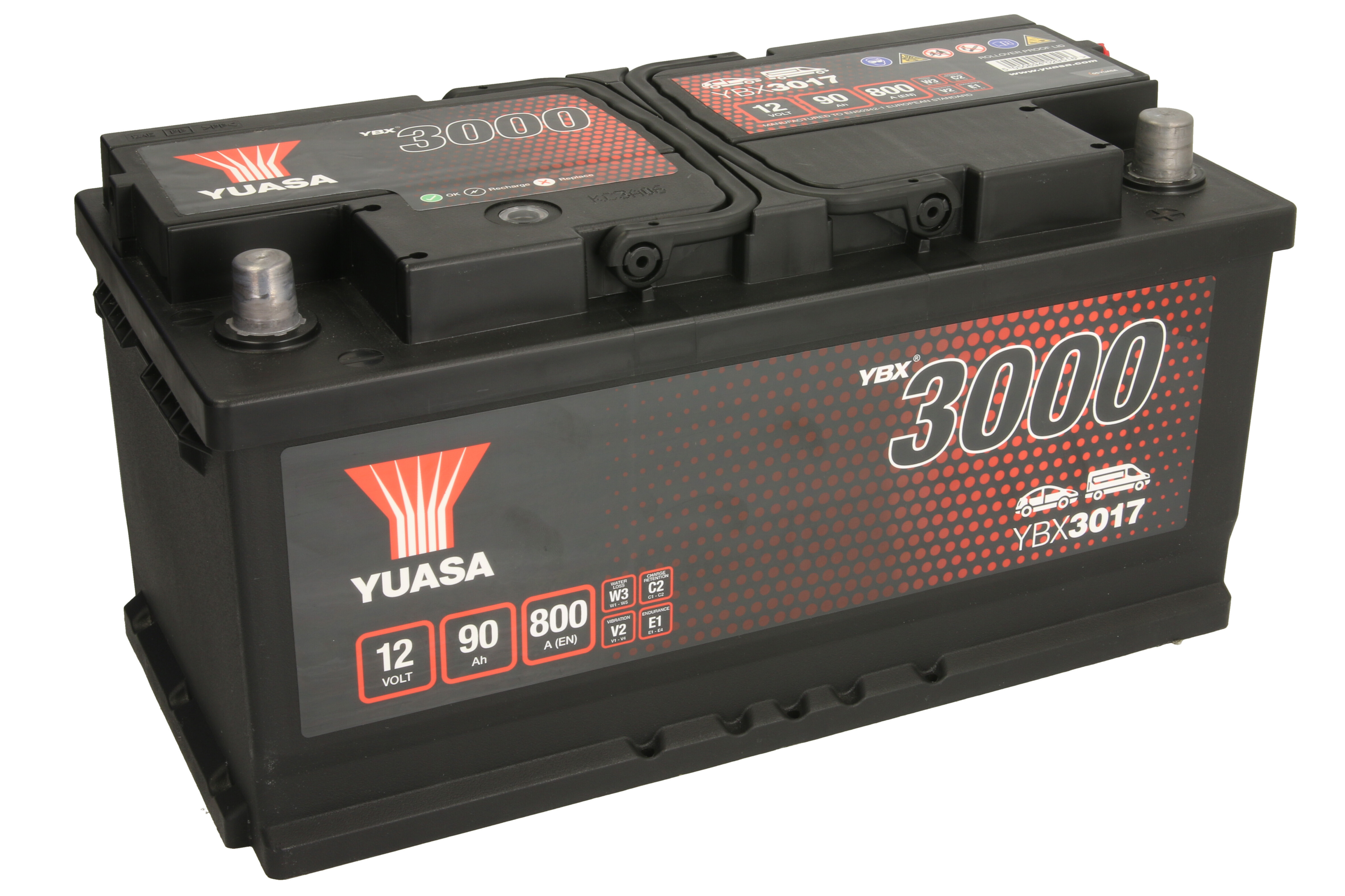 Акумулятор YUASA 12В 90Агод./800А YBX3000 SMF (R+ стандартні клеми) 353x175x175 (пусковий) фото 2