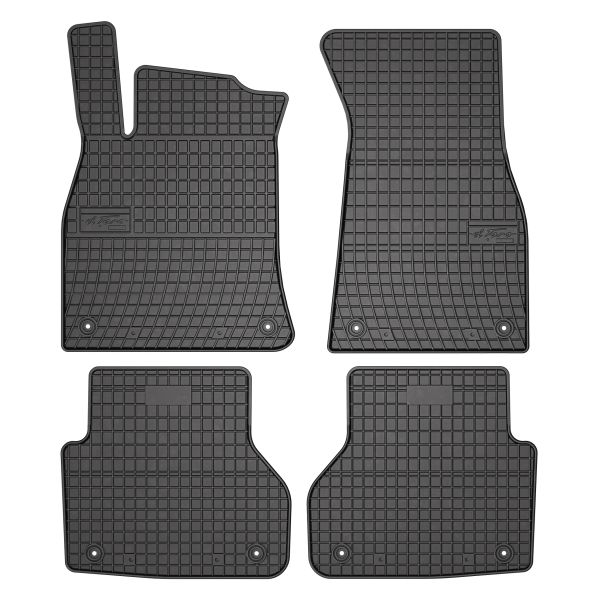 Set 5 covorase auto AUDI A6 C8 (4A2) din 2004-2009, cu covoras tunel median, cauciuc, 4x Stickere auto cu AUDI