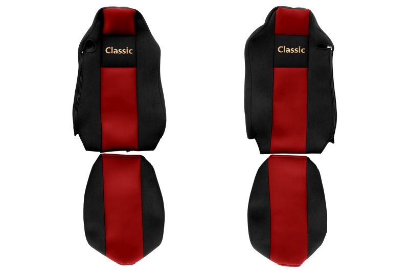 Set Huse Scaune Camion Tir MAN G II din 2017-2023, Auto, Model CLASSIC, Culoare Rosu, 4x Stickere auto cu MAN