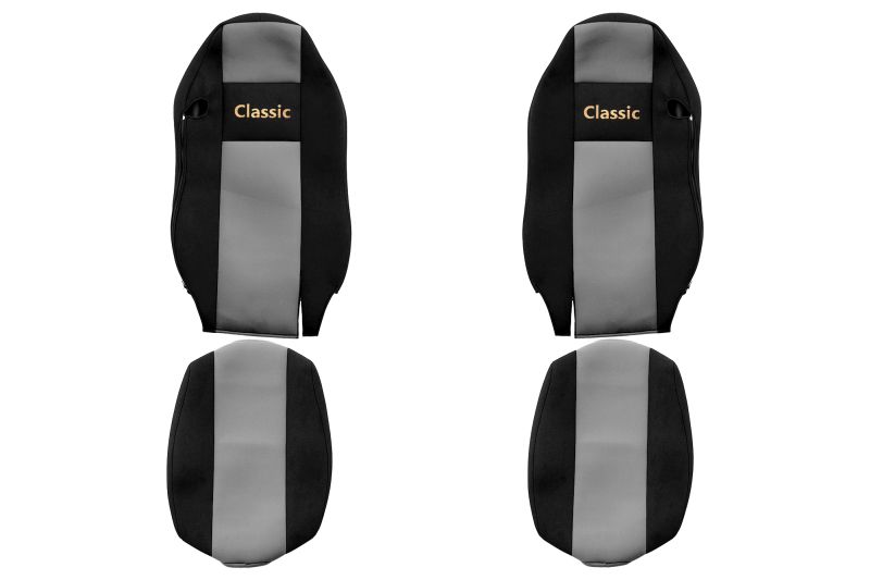 Set Huse Scaune Camion Tir MAN ACTROS MP4 / MP5 din 2011-2024, Auto, Model CLASSIC, Culoare Gri, 4x Stickere auto cu MAN