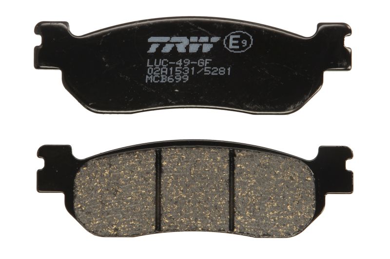 TRW MOTO sada brzdových destiček, kotoučová brzda ITALJET JUPITER 125, 250 01, LINHAI MAIN 300 (SCOOTER) 07, MONARCH 125T, 150T 06, YAMAHA TW 200 (TRAILWAY), 200, 125 (TRAILWAY) 99-15, XG 250 (TRICKER) 05-06, YP 250 (MAJESTY), 125 RA X-MAX ABS, 125R (X-MA