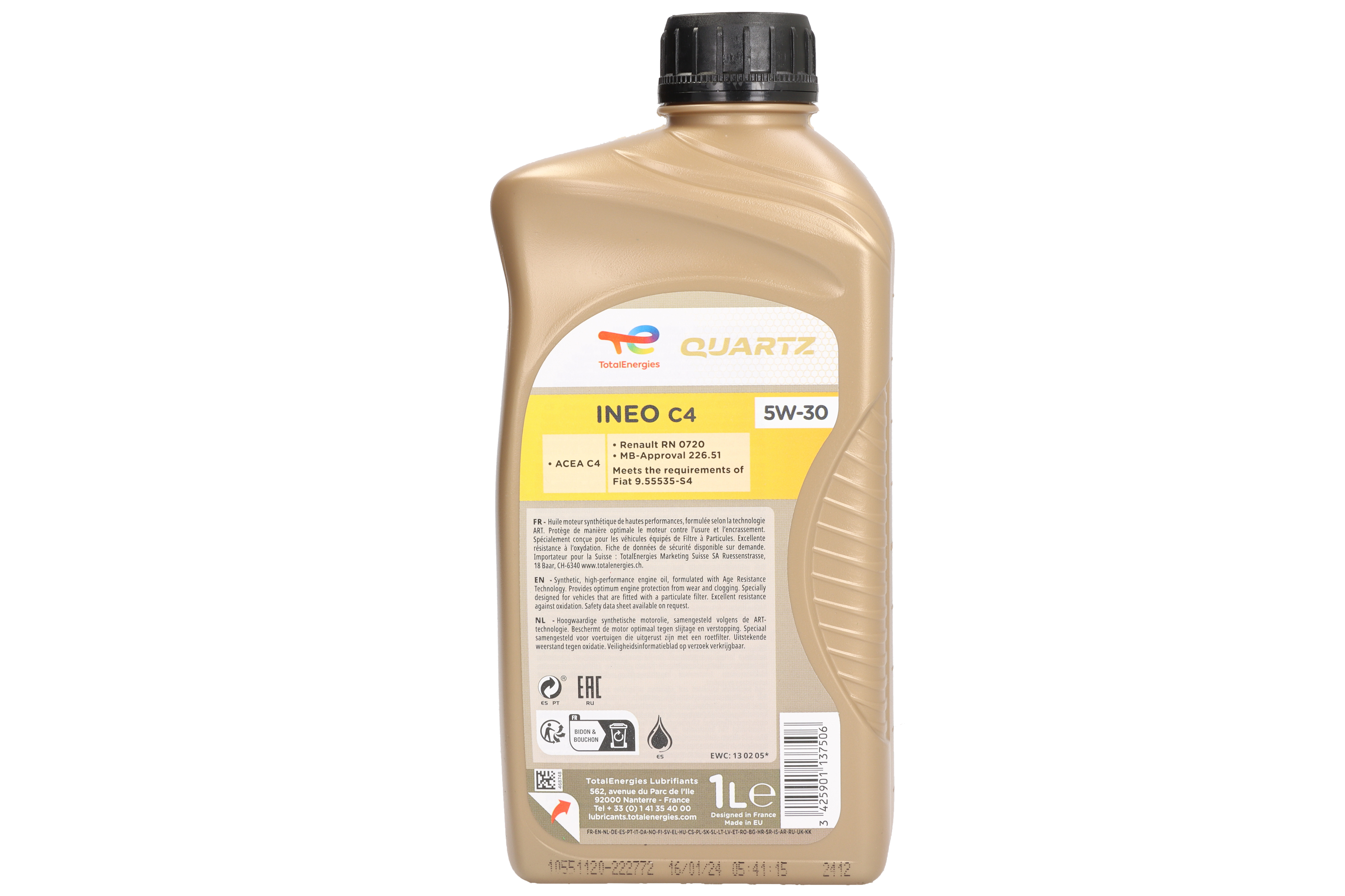 Моторна олива Quartz INEO (1L) 5W30 , ACEA C3, C4+, FIAT 9.55535 S4, MB 226.51, MB 229.51, RENAULT RN 0720 фото 4