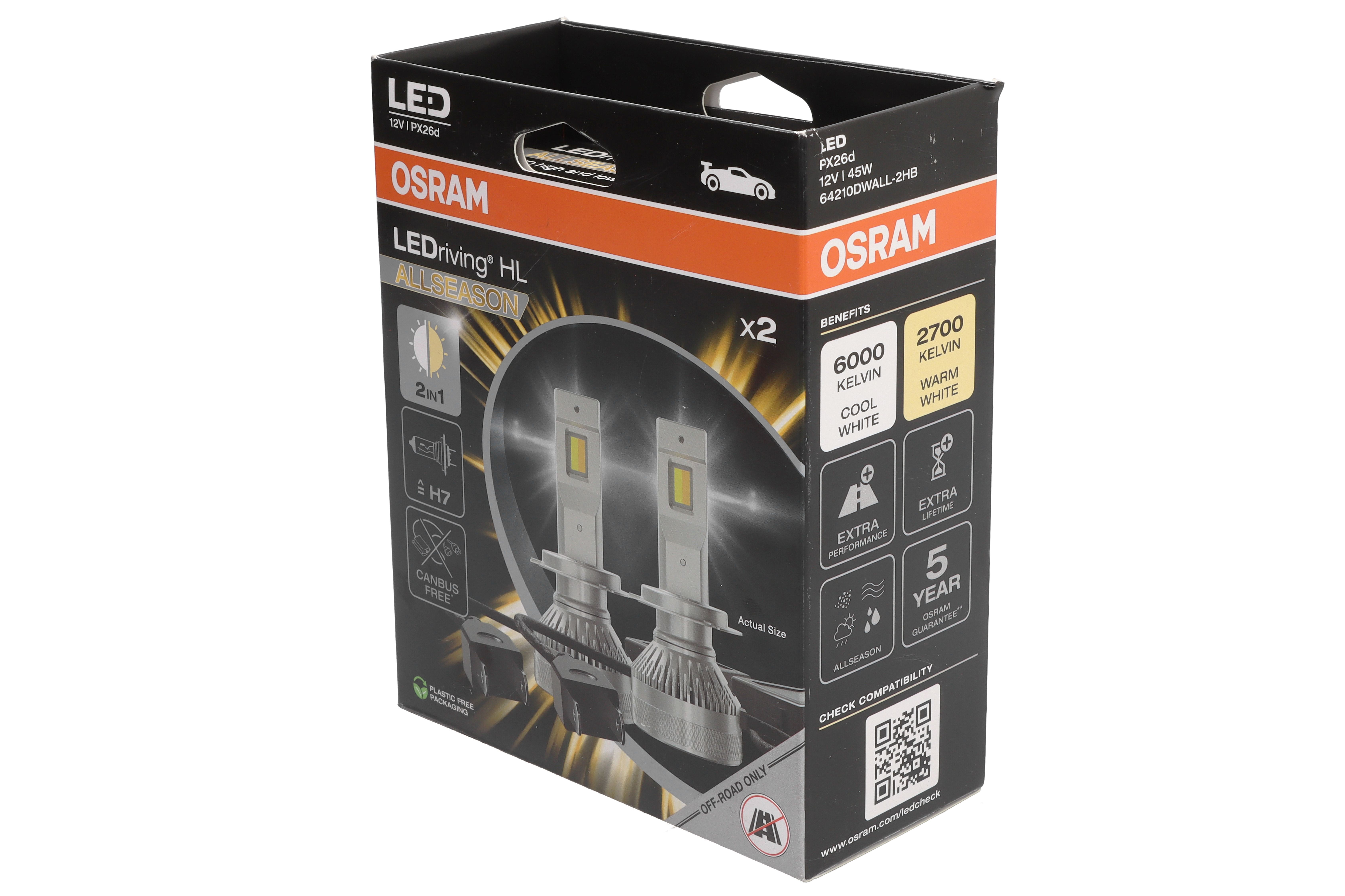 Комплект світлодіодних автоламп H7 LED 12V 43W 2700/6000K PX26D / LEDRIVING® HL ALLSEASON / НЕ ПО OSRAM (64210DWALL-2HB) osram фото 4
