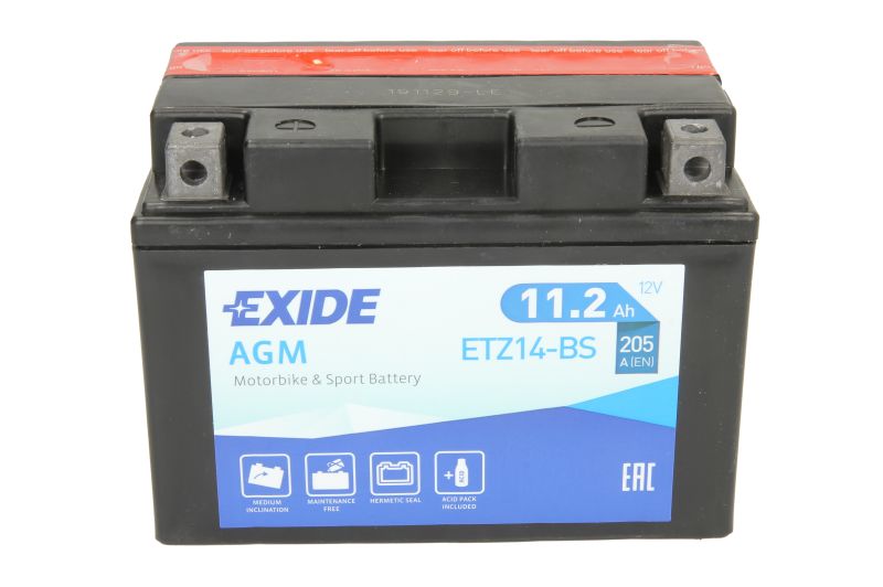 EXIDE startovací baterie BMW C 600 (SPORT) 12, F 700 GS, 800GT 12-17, HP2 1200 (MEGAMOTO), (ENDURO), (SPORT) 05-11, R 1200 GS LC (ADVENTURE), GS (ADVENTURE) 08-17, BENELLI SPORT 1130 TNT 07-08, TNT 899, 1130 (CAFE RACER), 1130 (TITANIUM), 1130 (SPORT) 07-