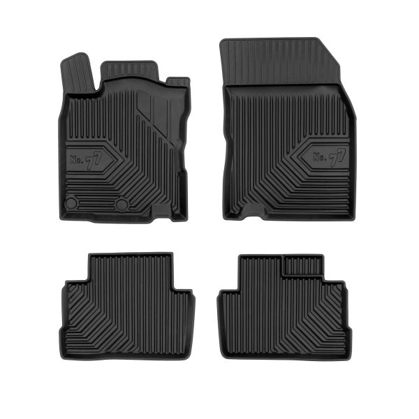 Set 5 covorase auto NISSAN QASHQAI II (J11, J11_) din 2014-2022, cu covoras tunel median, cauciuc, 4x Stickere auto cu NISSAN